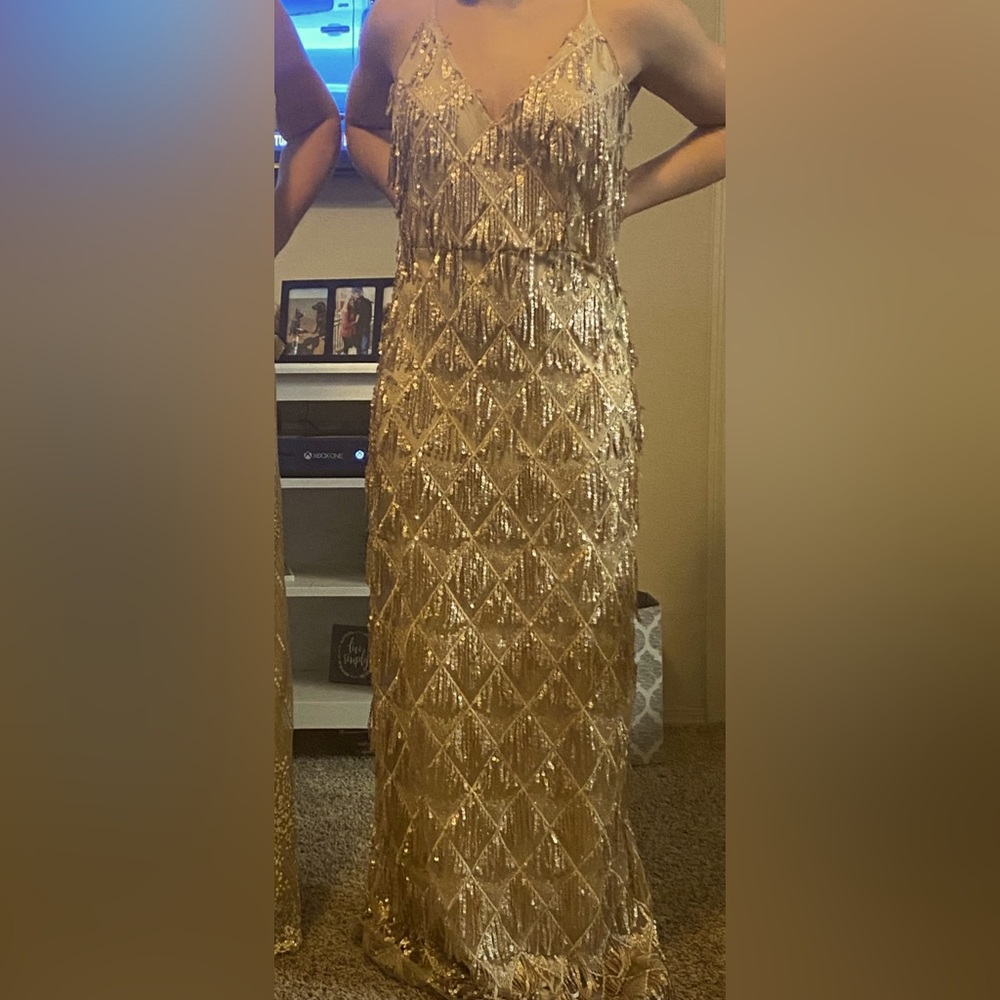 Fringe sequin column formal gown/dress